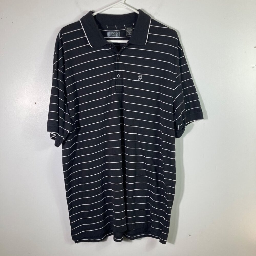 Mens Izod Golf Short Sleeve Polo Shirt Pima Cotton Poly Black White Stripe XL